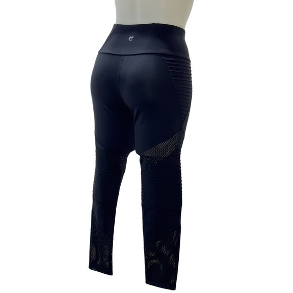 BETSEY JOHNSON Women's Black Activewear Leggings Tufted w/ Mesh Inserts Size S - Picture 2 of 7